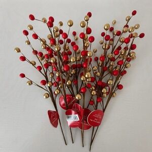 Ashland Christmas Red Gold Berry Pick Lot Holiday Floral Stems Tree Decor 8 Pc